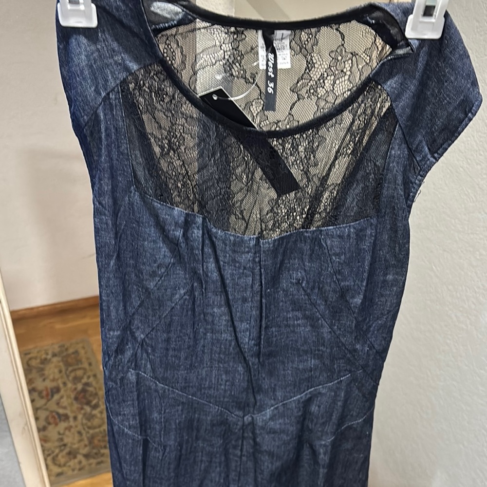 Elegant Lace Denim Dress